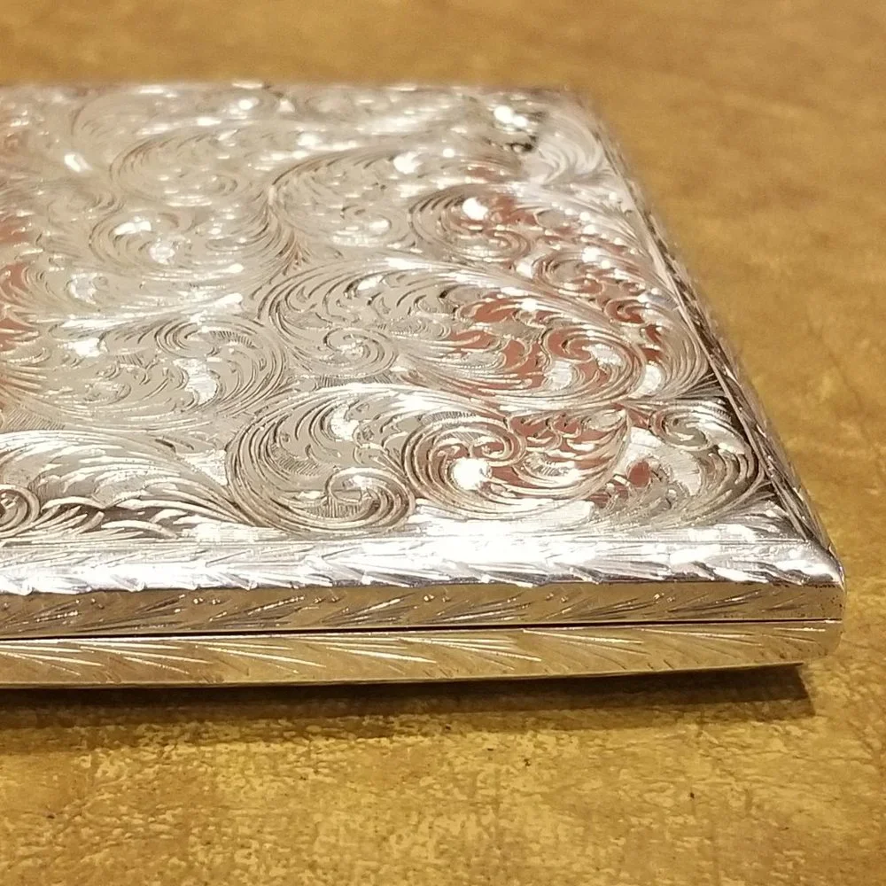 ITALIAN MONICA RICH KOSANN ENGRAVED FLORAL SILVER 4 IMAGE CASE FRAME PHOTO ALBUM